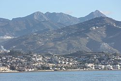Torre del Mar, view from the beach to the mountains and to Algarrobo